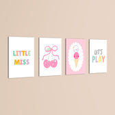 Little Miss Cherry Sweet 4 Pieces Kids Metal Wall Art.