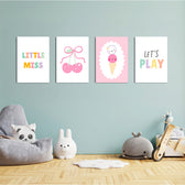 Little Miss Cherry Sweet 4 Pieces Kids Metal Wall Art.