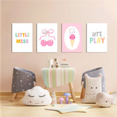 Little Miss Cherry Sweet 4 Pieces Kids Metal Wall Art.