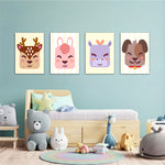 Cute Animal Faces 4 Pieces Kids Metal Wall Art.
