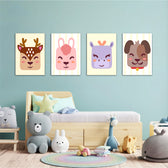 Cute Animal Faces 4 Pieces Kids Metal Wall Art.
