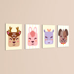 Cute Animal Faces 4 Pieces Kids Metal Wall Art.