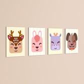 Cute Animal Faces 4 Pieces Kids Metal Wall Art.
