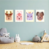 Cute Animal Faces 4 Pieces Kids Metal Wall Art.
