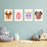 Cute Animal Faces 4 Pieces Kids Metal Wall Art.