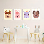 Cute Animal Faces 4 Pieces Kids Metal Wall Art.
