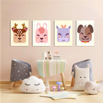 Cute Animal Faces 4 Pieces Kids Metal Wall Art.