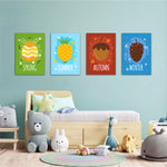 Four Seasons Fruits 4 Pieces Kids Metal Wall Art.