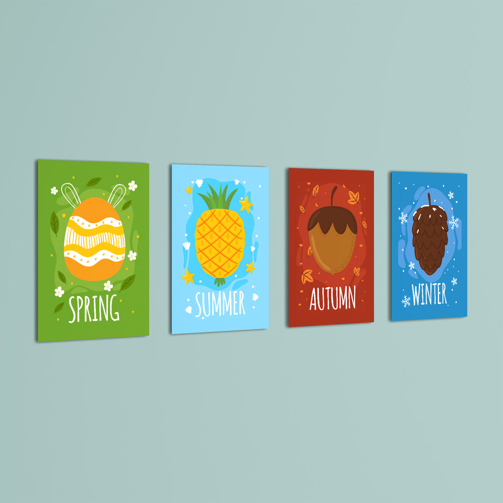 Four Seasons Fruits 4 Pieces Kids Metal Wall Art.