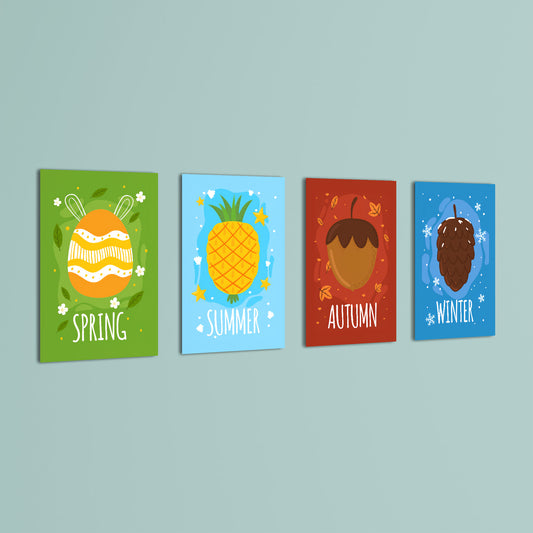 Four Seasons Fruits 4 Pieces Kids Metal Wall Art.