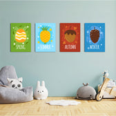 Four Seasons Fruits 4 Pieces Kids Metal Wall Art.