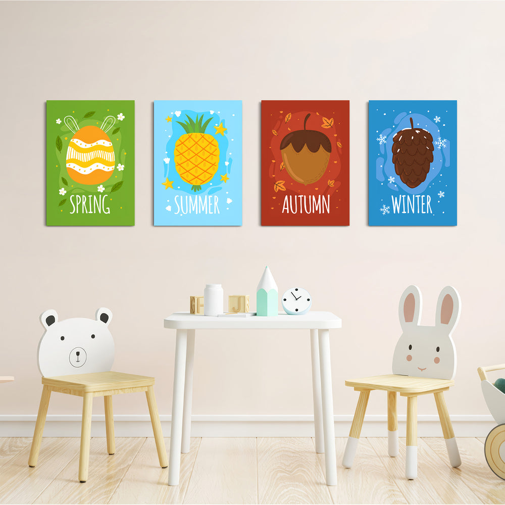 Four Seasons Fruits 4 Pieces Kids Metal Wall Art.