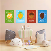 Four Seasons Fruits 4 Pieces Kids Metal Wall Art.