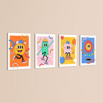 Retro Cartoon Characters 4 Pieces Kids Metal Wall Art.