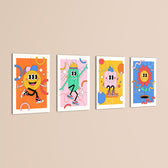 Retro Cartoon Characters 4 Pieces Kids Metal Wall Art.