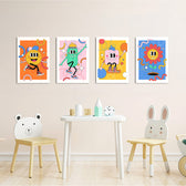 Retro Cartoon Characters 4 Pieces Kids Metal Wall Art.