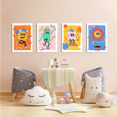 Retro Cartoon Characters 4 Pieces Kids Metal Wall Art.