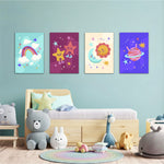 Rainbow Moon and Stars 4 Pieces Kids Metal Wall Art.