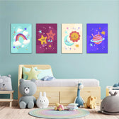 Rainbow Moon and Stars 4 Pieces Kids Metal Wall Art.