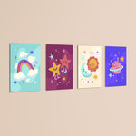 Rainbow Moon and Stars 4 Pieces Kids Metal Wall Art.