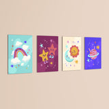 Rainbow Moon and Stars 4 Pieces Kids Metal Wall Art.