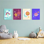 Rainbow Moon and Stars 4 Pieces Kids Metal Wall Art.
