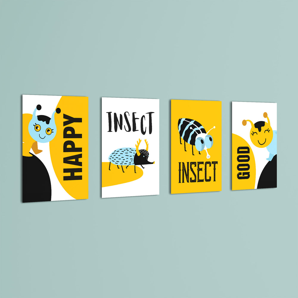Happy Insects 4 Pieces Kids Metal Wall Art.