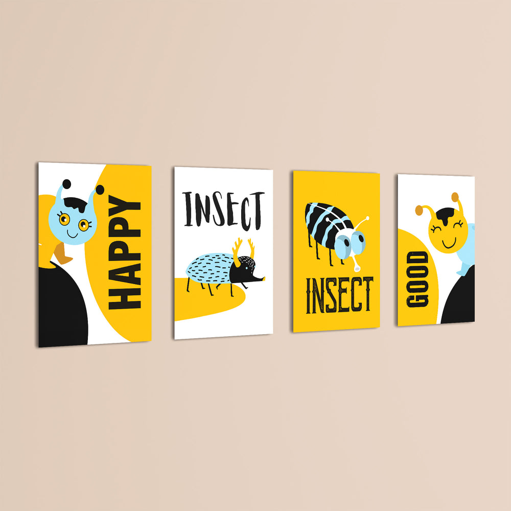 Happy Insects 4 Pieces Kids Metal Wall Art.
