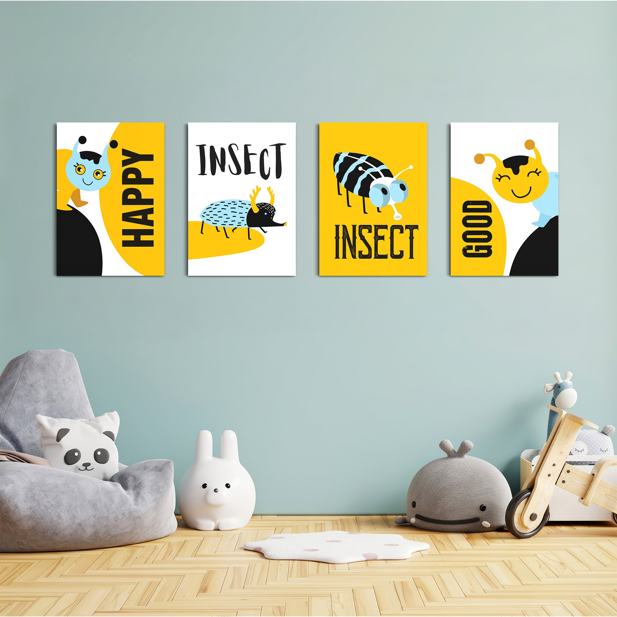 Happy Insects 4 Pieces Kids Metal Wall Art.