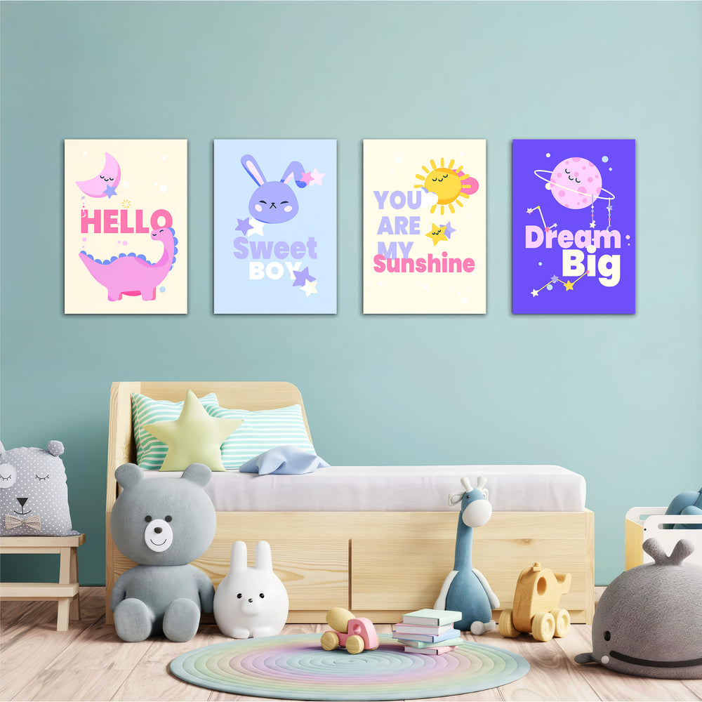 Sweet Boy Pastel Quotes 4 Pieces Kids Metal Wall Art.