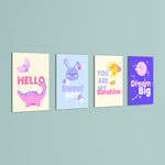 Sweet Boy Pastel Quotes 4 Pieces Kids Metal Wall Art.