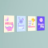 Sweet Boy Pastel Quotes 4 Pieces Kids Metal Wall Art.