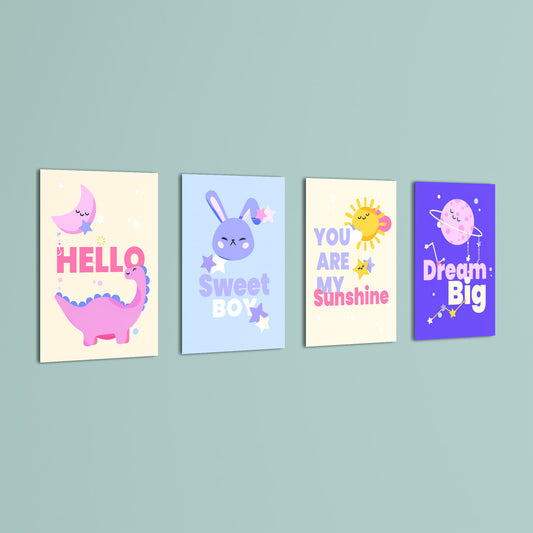 Sweet Boy Pastel Quotes 4 Pieces Kids Metal Wall Art.