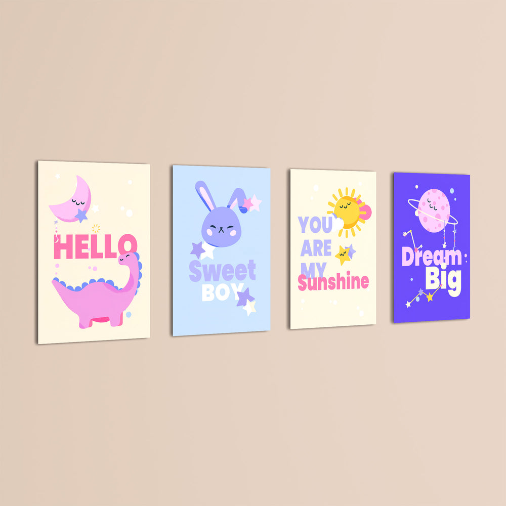 Sweet Boy Pastel Quotes 4 Pieces Kids Metal Wall Art.