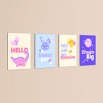 Sweet Boy Pastel Quotes 4 Pieces Kids Metal Wall Art.