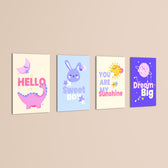 Sweet Boy Pastel Quotes 4 Pieces Kids Metal Wall Art.