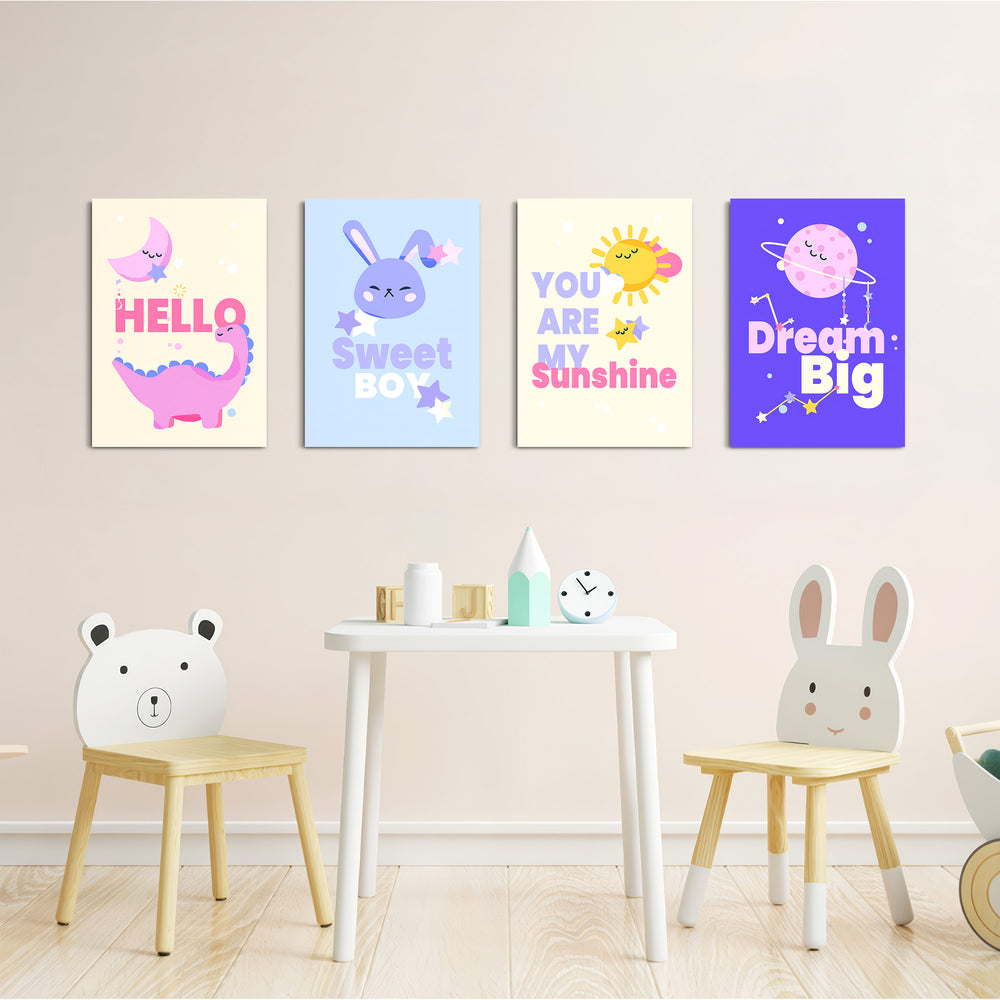 Sweet Boy Pastel Quotes 4 Pieces Kids Metal Wall Art.