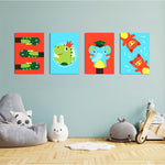 Cute Animal Puppets 4 Pieces Kids Metal Wall Art.