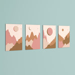 Boho Mountains and Moons 4 Pieces Kids Metal Wall Art.