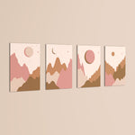 Boho Mountains and Moons 4 Pieces Kids Metal Wall Art.