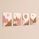 Boho Mountains and Moons 4 Pieces Kids Metal Wall Art.