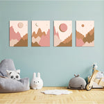 Boho Mountains and Moons 4 Pieces Kids Metal Wall Art.