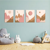 Boho Mountains and Moons 4 Pieces Kids Metal Wall Art.