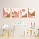 Boho Mountains and Moons 4 Pieces Kids Metal Wall Art.