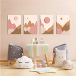 Boho Mountains and Moons 4 Pieces Kids Metal Wall Art.