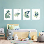 Abstract Botanical Leaves 4 Pieces Kids Metal Wall Art.