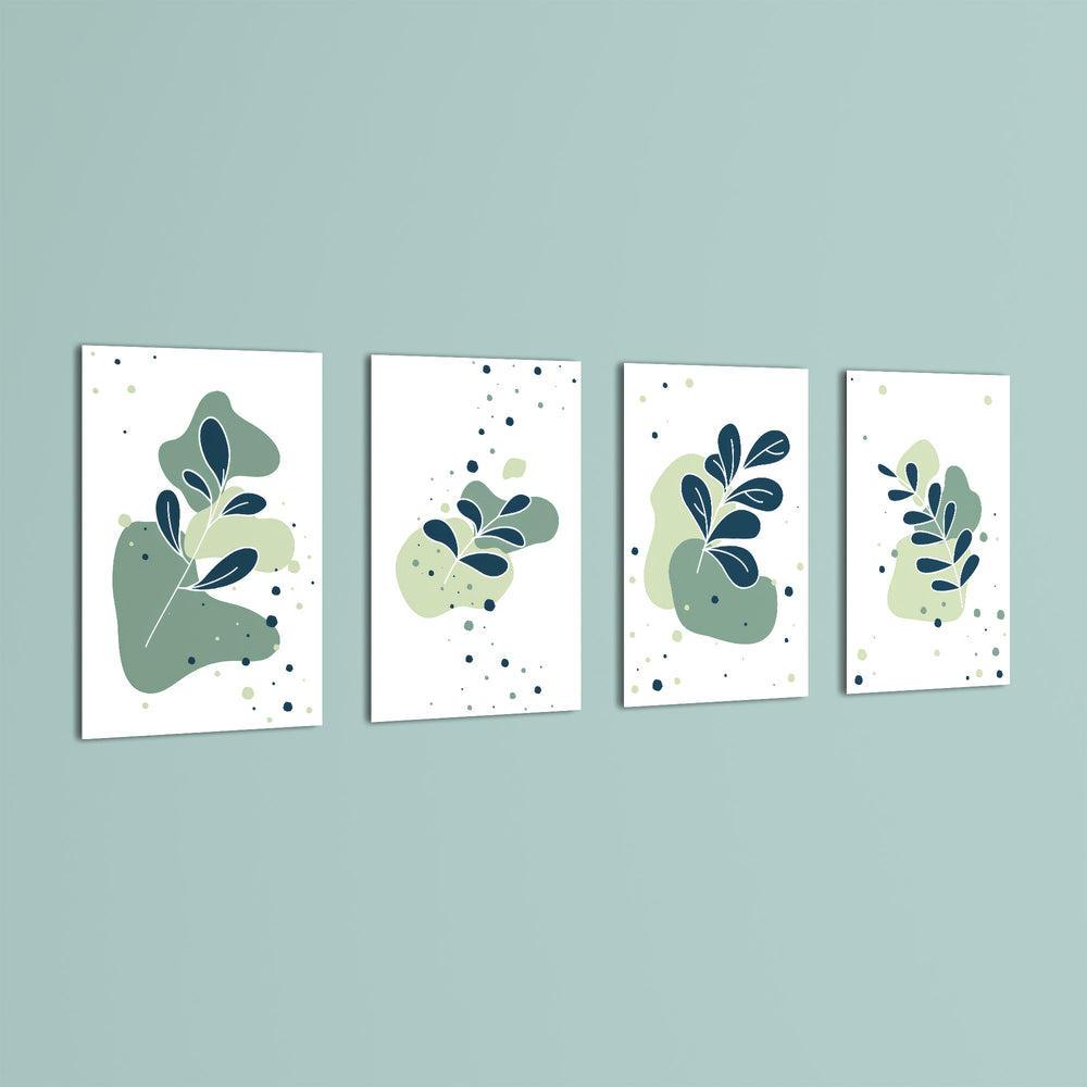 Abstract Botanical Leaves 4 Pieces Kids Metal Wall Art.