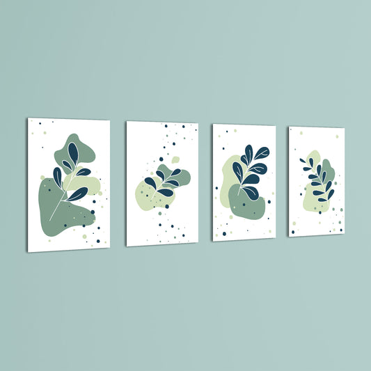 Abstract Botanical Leaves 4 Pieces Kids Metal Wall Art.