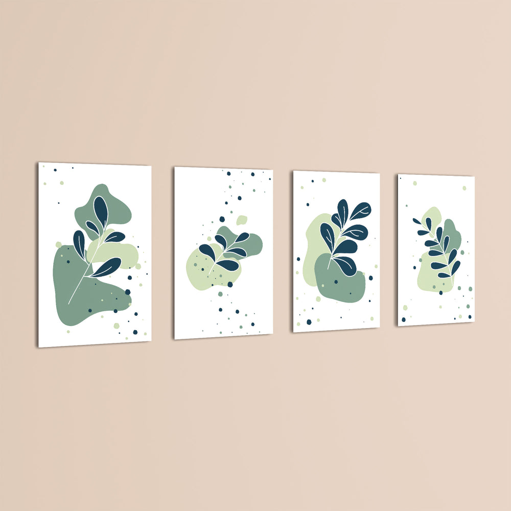 Abstract Botanical Leaves 4 Pieces Kids Metal Wall Art.