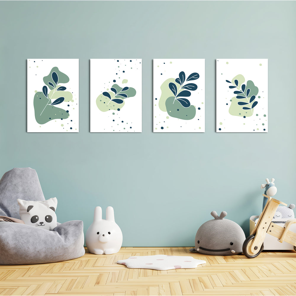 Abstract Botanical Leaves 4 Pieces Kids Metal Wall Art.